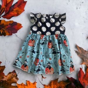 Halloween dress, size uk80 - USA 12/18M black white blue orange witch pumpkin